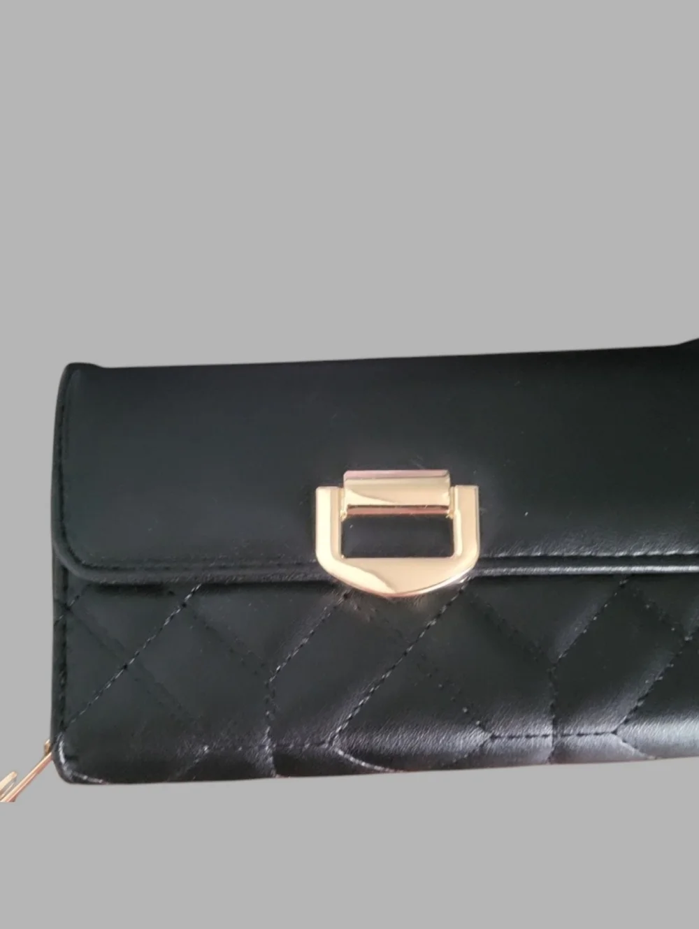 Black Quilted Wallet Clutch Gold Hardware Card Holder